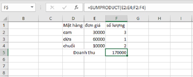 excel hàm sumproduct